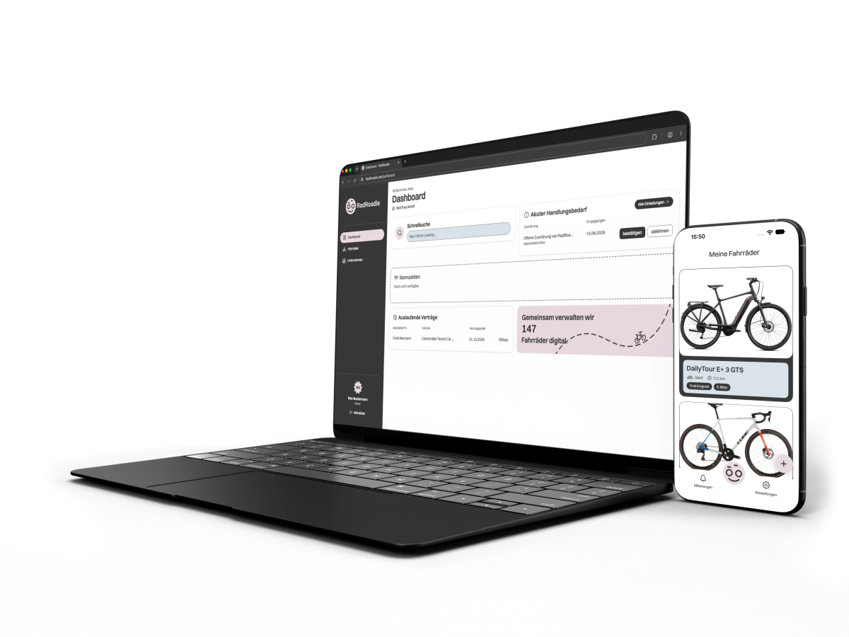 RadRoadie Dienstrad-Verwaltung auf Laptop und Smartphone