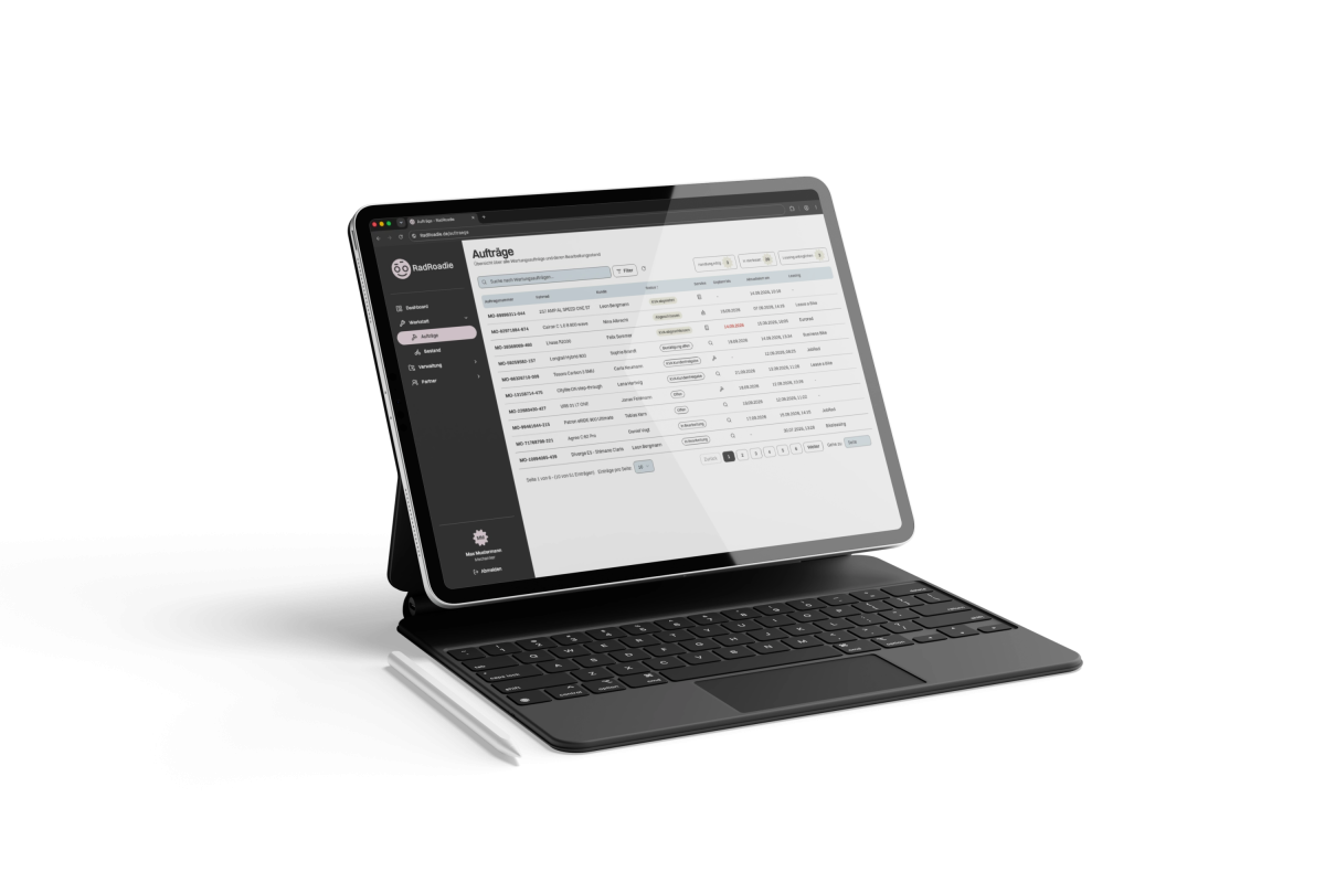 RadRoadie Werkstatt-Anwendung auf einem Tablet