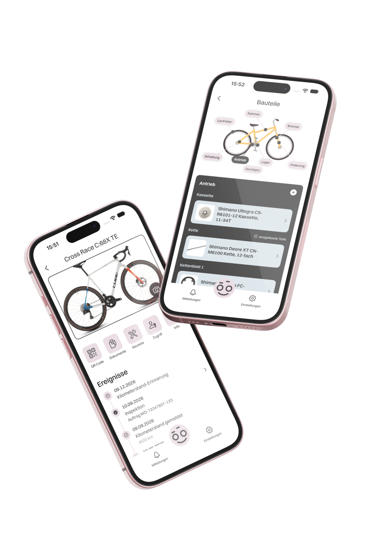 RadRoadie App auf zwei Smartphones